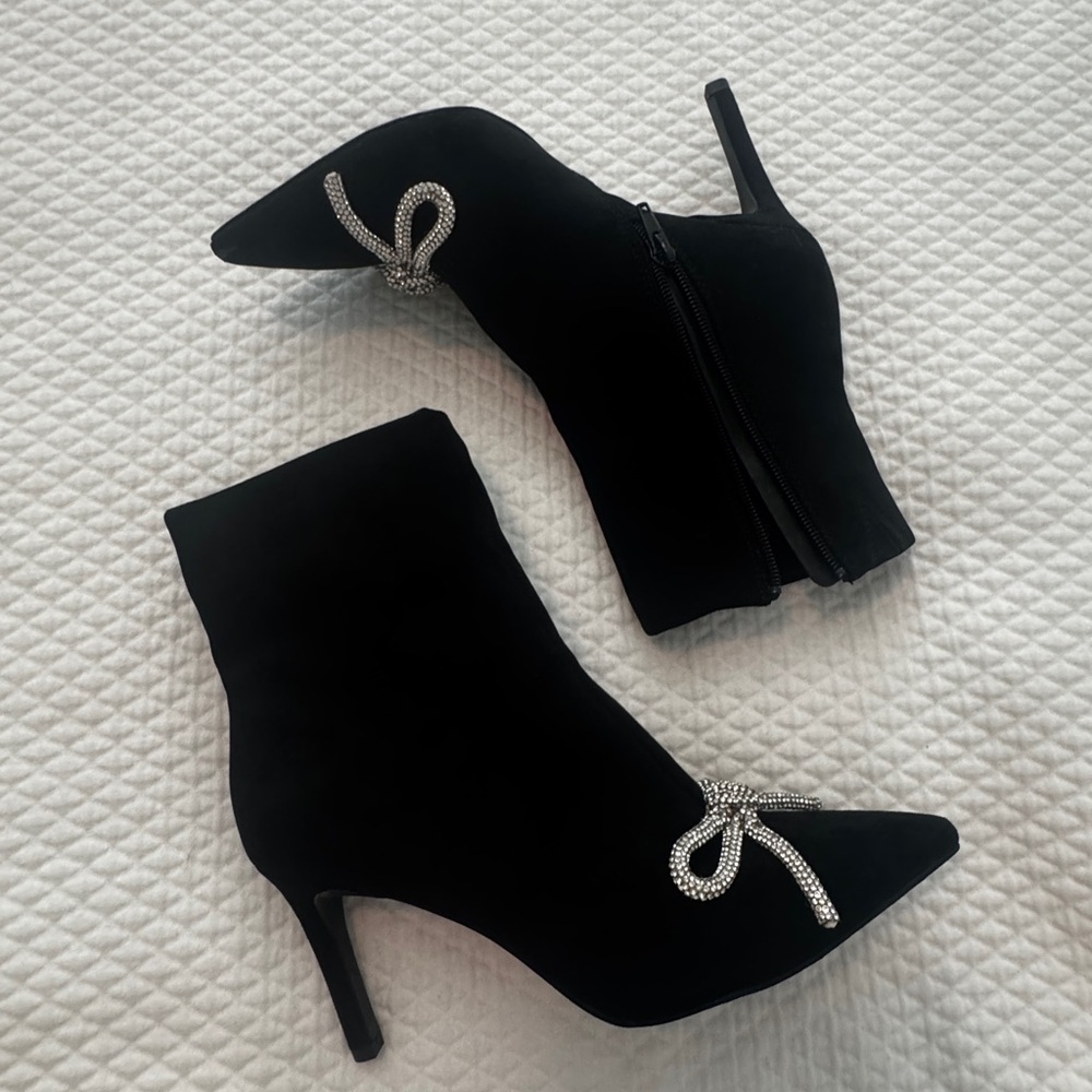 Forever 21 Black Heeled Boots with Sparkling Bows
